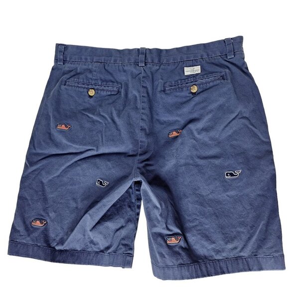 Vineyard Vines Breaker Chino Shorts Size 35 Navy Blue Embroidered Whale Flag - Picture 3 of 5
